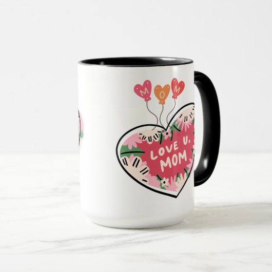 Love U. Mom: Floral Heart mug Mok (Voorkant rechts)