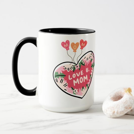 Love U. Mom: Floral Heart mug Mok (Met donut)