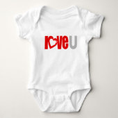 "love U" sparkle hart rode grijze tekst baby groei Romper (Voorkant)