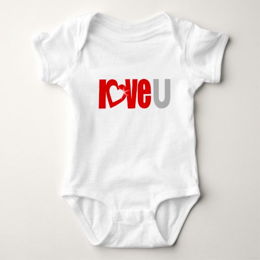 "love U" sparkle hart rode grijze tekst baby groei Romper (Voorkant)