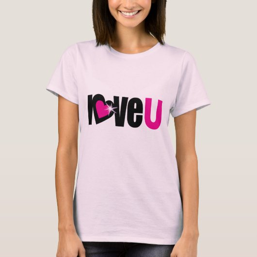 "love U" sparkle white hart zwart & hot roze t-shi T-shirt (Voorkant)
