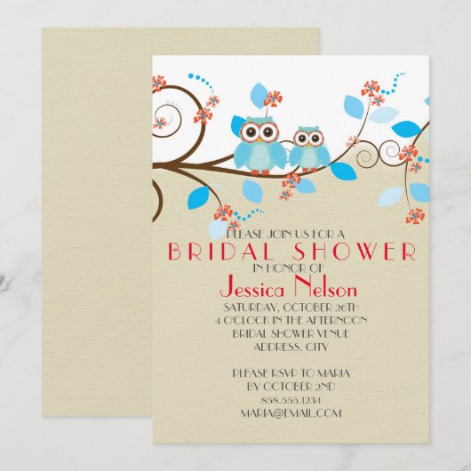 Love Uil takken Hout Damask Vrijgezellenfeest Kaart (Voorkant / Achterkant)