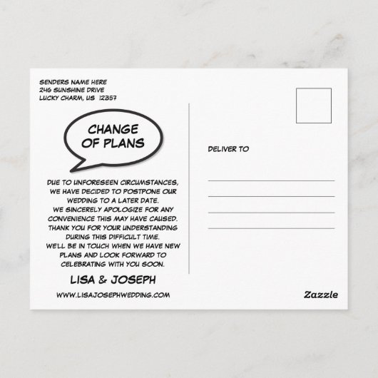 LOVE Uitgestelde Verandering van Datum Stripboek P Briefkaart (Achterkant)