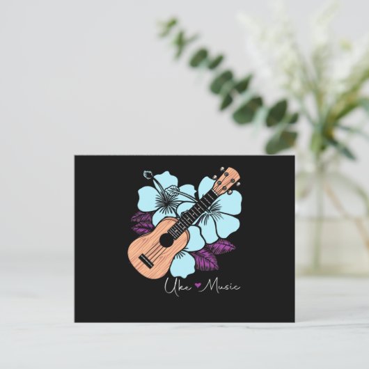 Love Ukulele Music Guitar Flowers Hawaii Briefkaart (Staand voorkant)