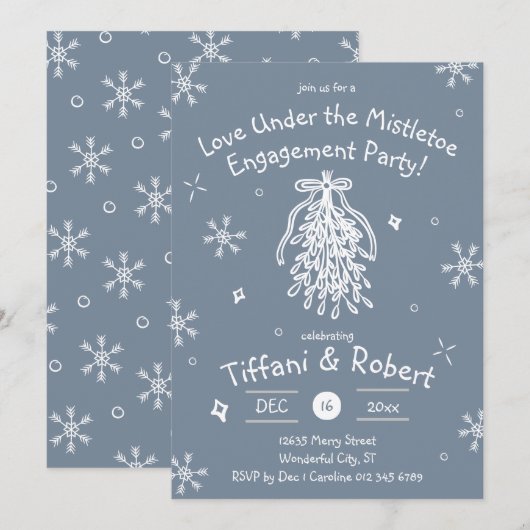 Love Under the Mistletoe Engagement Party Doodles Kaart (Voorkant / Achterkant)