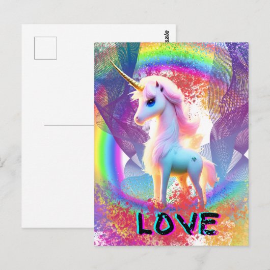 Love Unicorn Rainbow Briefkaart (Voorkant / Achterkant)