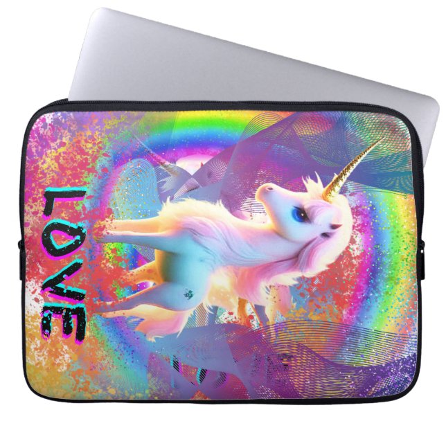Love Unicorn Rainbow Laptop Sleeve (Voorkant)