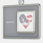 Love USA American Heart Flag Custom Name Verzilverd Omlijst Ornament (Links)