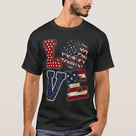 Love USA Firefighter American Flag 4 juli Thin R T-shirt (Voorkant)