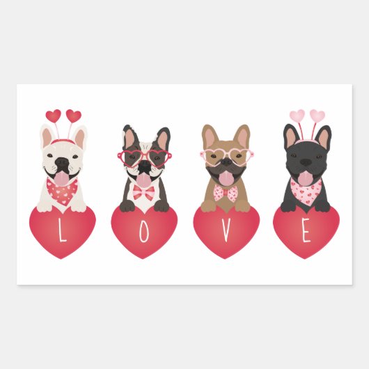 Love Valentijn French Bulldogs Rechthoekige Sticker (Voorkant)
