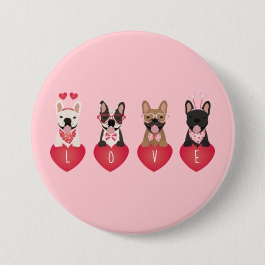 Love Valentijn French Bulldogs Ronde Button 7,6 Cm (Voorkant)