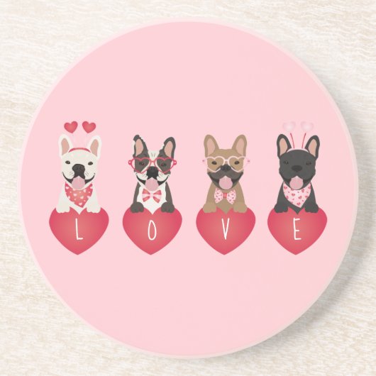 Love Valentijn French Bulldogs Zandsteen Onderzetter (Voorkant)