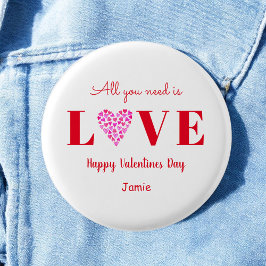 Love Valentijn Galentine Heart Red White Ronde Button 3,2 Cm