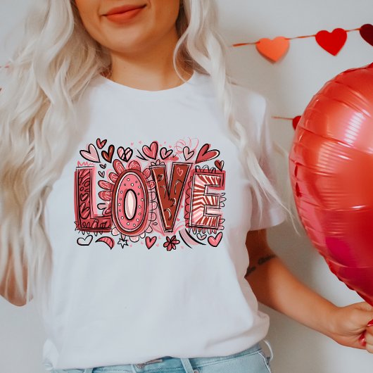 LOVE Valentijn T-Shirt, Hart en Bloem T-shirt