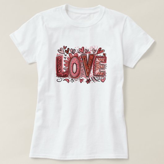 LOVE Valentijn T-Shirt, Hart en Bloem T-shirt (Design voorkant)