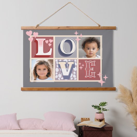  LOVE Valentijnsdag Aangepaste foto's Grijs Hangend Wandkleed (Slaapkamer)