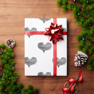 Love Valentijnsdag Black Heart Sketch Cadeaupapier