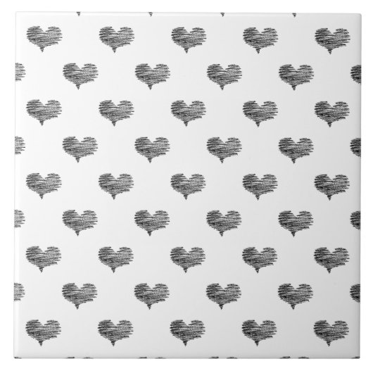 Love Valentijnsdag Black Heart Sketch Tegeltje (Voorkant)