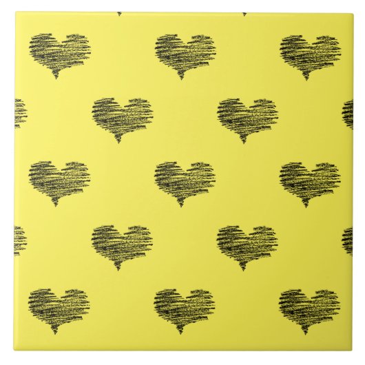 Love Valentijnsdag Black Heart Sketch Tegeltje (Voorkant)