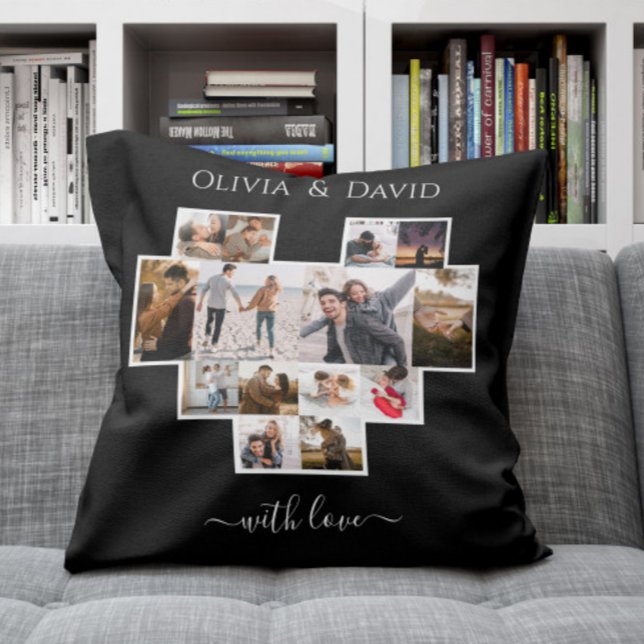 Love Valentijnsdag Fotocollage Zwart Kussen (Creator heeft geüpload)