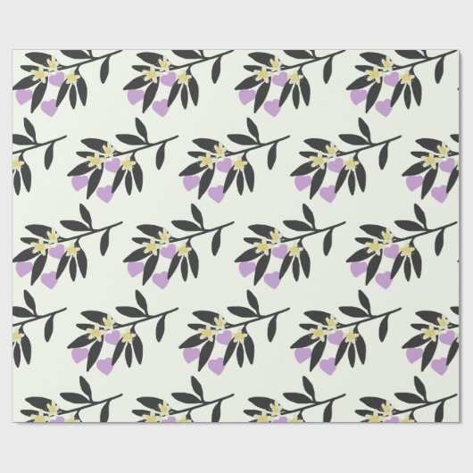 Love Valentijnsdag Hearts Branch Flowers Pattern Cadeaupapier (Vlak)