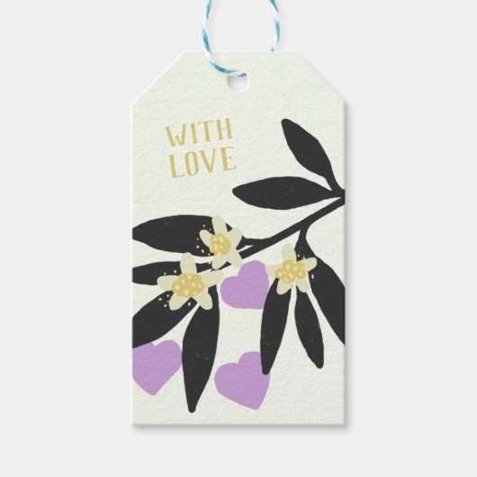 Love Valentijnsdag Hearts Branch Flowers Vakantie Cadeaulabel (Voorkant)