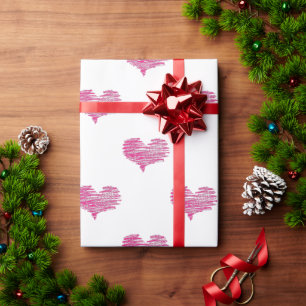 Love Valentijnsdag Hot Pink Heart Sketch Cadeaupapier