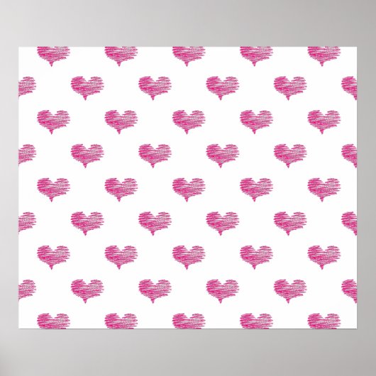 Love Valentijnsdag Hot Pink Heart Sketch Poster (Voorkant)