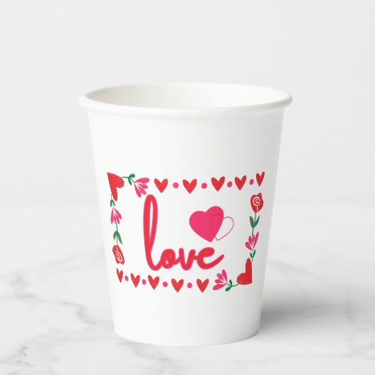 Love Valentijnsdag Paper Cups Papieren Bekers (Voorkant)