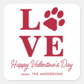 Love Valentijnsdag Pet Dog Paw Print Vierkante Sticker (Voorkant)