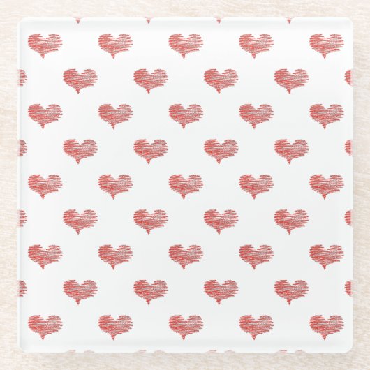 Love Valentijnsdag Red Heart Sketch Glazen Onderzetter (Voorkant)