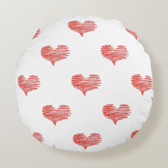 Love Valentijnsdag Red Heart Sketch Rond Kussen (Voorkant)