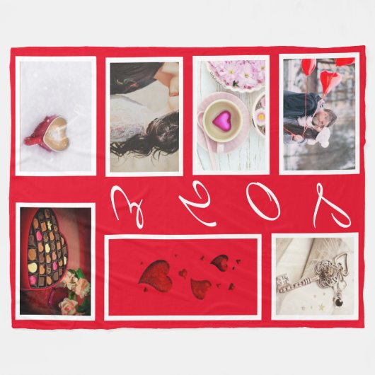LOVE Valentijnsdag Red Hearts Photo Collage Fleece Deken (Voorkant (Horizontaal))