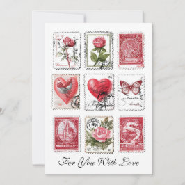 Love Valentine Postal Stamps Ephemera Collage Art Kaart
