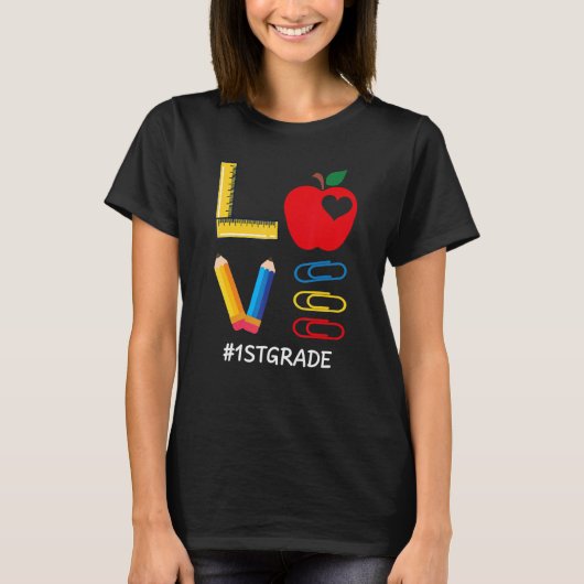 LOVE Valentines Day Apple Crayon 1st Grade Teacher T-shirt (Voorkant)