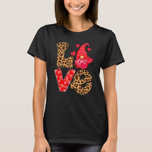 LOVE Valentines Day Gnome Ornaments Leopard Cheeta T-shirt (Voorkant)