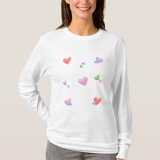 LOVE Valentines Fun Watercolor Hearts T-shirt (Voorkant)