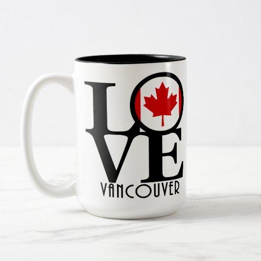 LOVE Vancouver (BC-vlag) 15 oz Tweekleurige Koffiemok (Links)