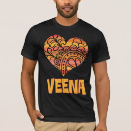 Love Veena Oranje Mandala Hart Indische Muziek T-shirt