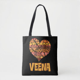 Love Veena Oranje Mandala Hart Indische Muziek Tote Bag