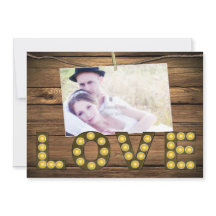 LOVE Verlichte Letters Foto Rustieke Uitnodiging