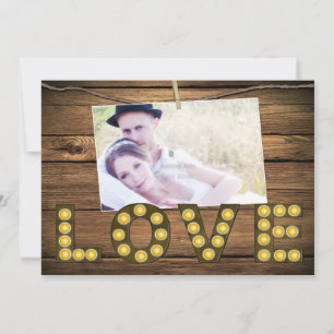LOVE Verlichte Letters Foto Rustieke Uitnodiging