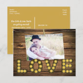 LOVE Verlichte Rustieke Bord Foto Opslaan Datum An Aankondigingskaart (Voorkant / Achterkant)