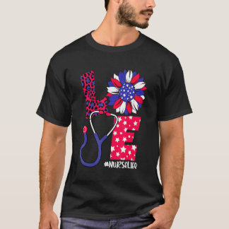 Love Verpleegster Leven 4 juli VS Vlag Stethoscoop T-shirt