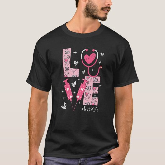 LOVE Verpleegster Leven Roze Hart Valentijnsdag Ve T-shirt (Voorkant)