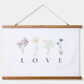 LOVE Vertical Floral Wall Art – Romantic Botanical Hangend Wandkleed (Voorkant)