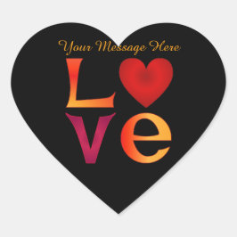 LOVE Vierkante Letters Ombre Rood & Geel op zwart Hart Sticker