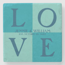 LOVE Vierkanten Turquoise en Blauwe Trouwdatum