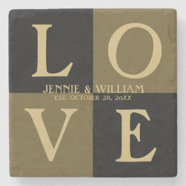 LOVE Vierkanten Zwarte en Gouden Trouwdatum Stenen Onderzetter