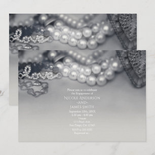 Love Vintage Glam Zwart & Witte Parels Bruiloft Kaart